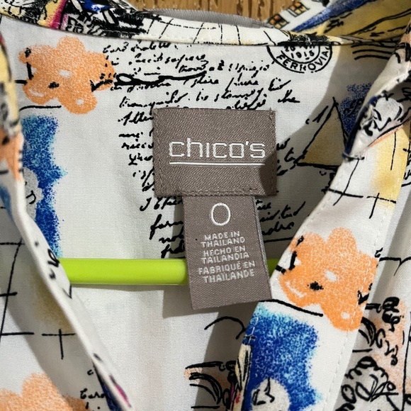 Chico’s Women’s Vibrant Multi 100% Cotton No-Iron Relaxed Graphic Shirt Sz-S/M - Picture 4 of 7